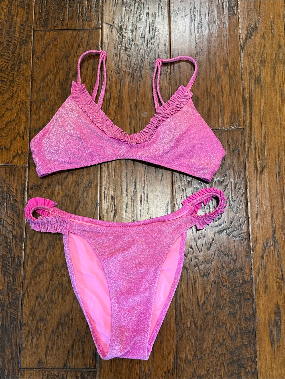 Women’s one one Pink Ruffle Triangle Bikini Set